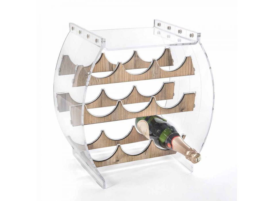 Bodenflaschenhalter in transparentem Plexiglas- und Holzdesign 9 Plätze - Stria