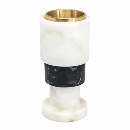 Niedriger zweifarbiger Kerzenhalter aus Marmor und Messing Hergestellt in Italien - Brett Viadurini