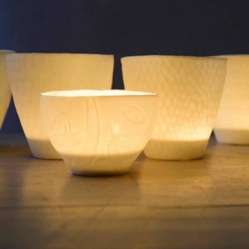 Design Kerzenhalter aus verziertem weißem Porzellan 3 Stück - Arcireale