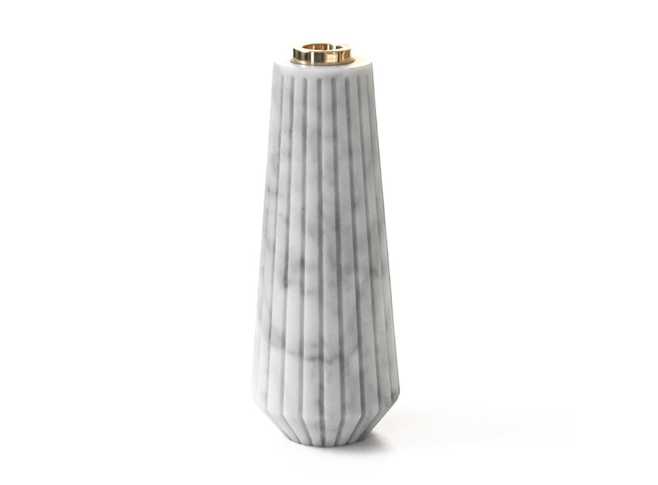 Gestreifter Kerzenhalter aus weißem Carrara-Marmor und Messing, hergestellt in Italien – Amenia Viadurini