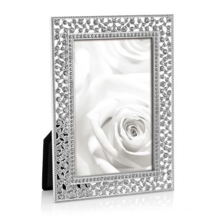 Support-Fotorahmen aus silbernem Metall mit Luxus-Design-Kristallen - Ghero Viadurini