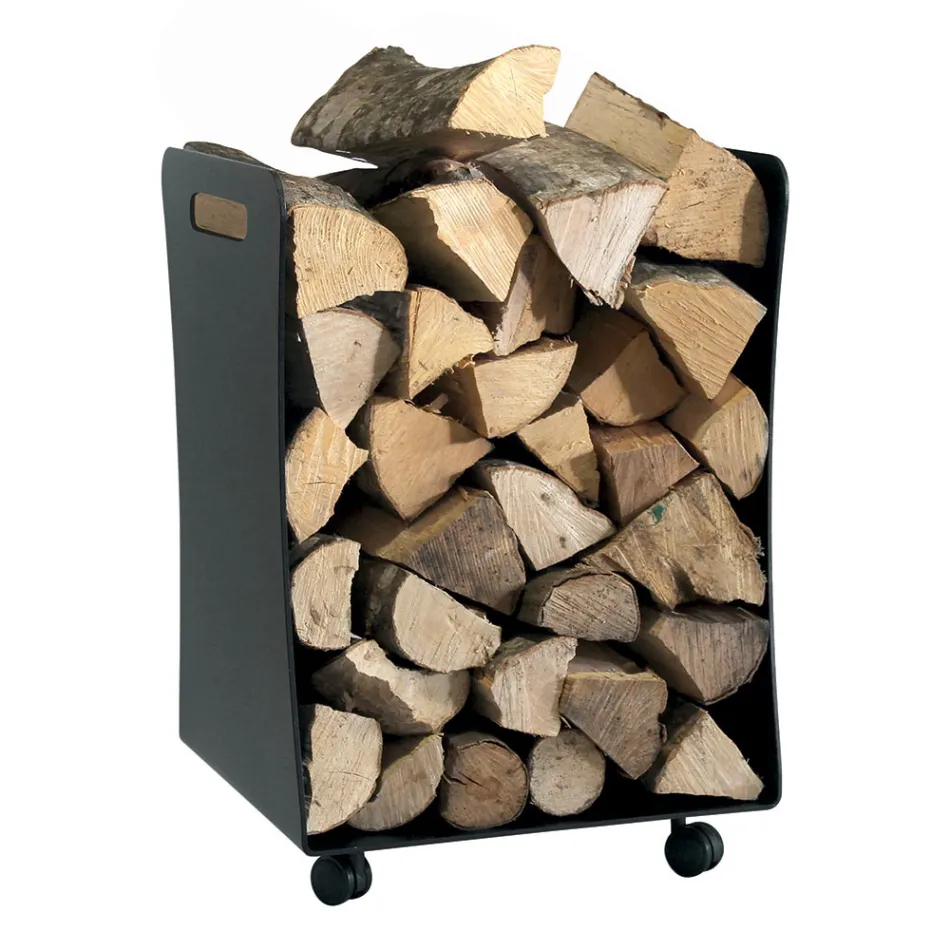 Holzhalter mit Rädern und Griffen aus Metall, hergestellt in Italien – Möwe Viadurini