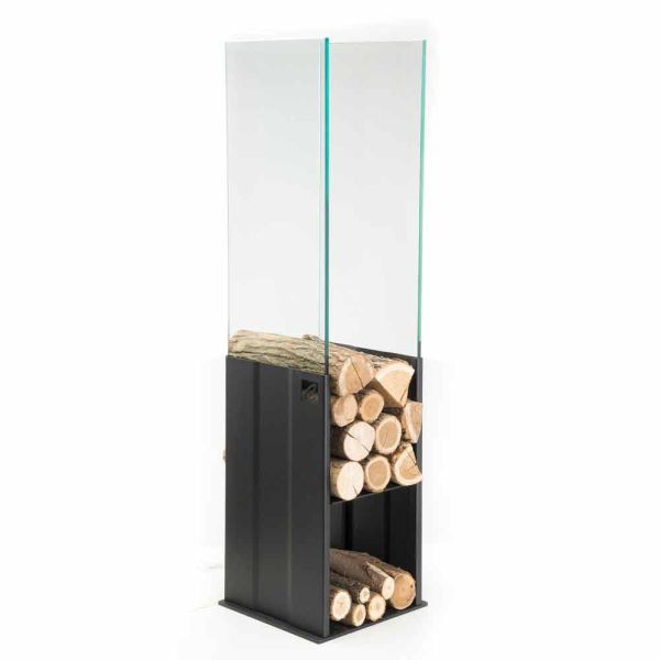 Interner brennholzhalter modernes design aus stahl und glas made in italy - mistral