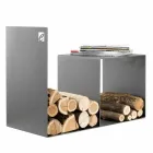 Indoor Holzhalter aus farbigem Stahl mit Couchtisch Made in Italy - Cecio Viadurini