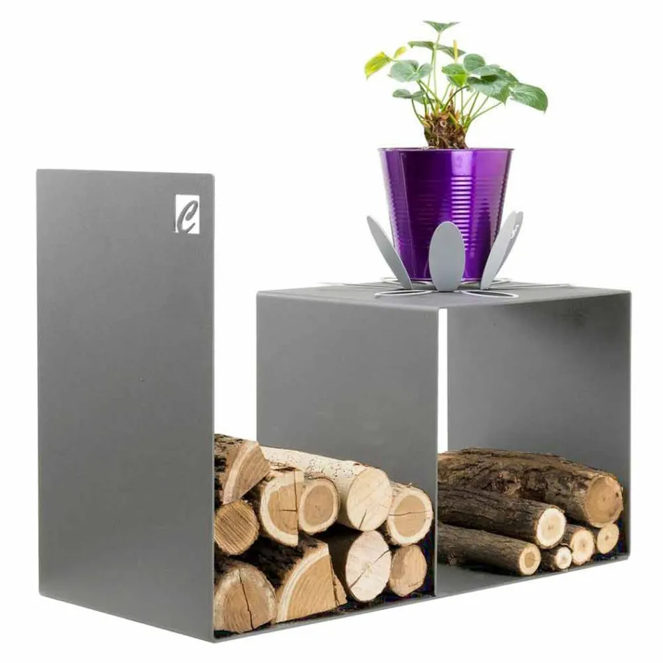 Indoor Holzhalter aus farbigem Stahl mit Couchtisch Made in Italy - Cecio Viadurini