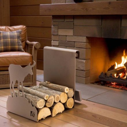 Brennholzhalter aus braunem Stahl Hergestellt in Italien mit Werkzeugen - Volturno Viadurini