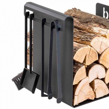 Brennholzhalter aus schwarzem Stahl mit 4 Werkzeugen Made in Italy - Phebe