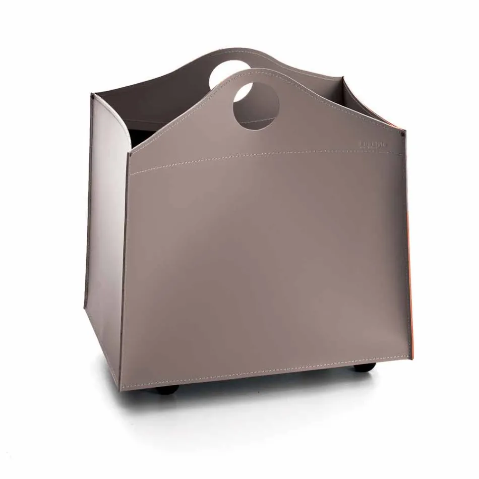 Design Portalegna Anthrazit Leder mit WoodBag Rädern Viadurini