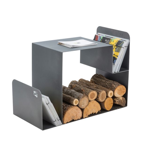 Design-holzhalter für den innenbereich aus grauem stahl made in italy - tramontana