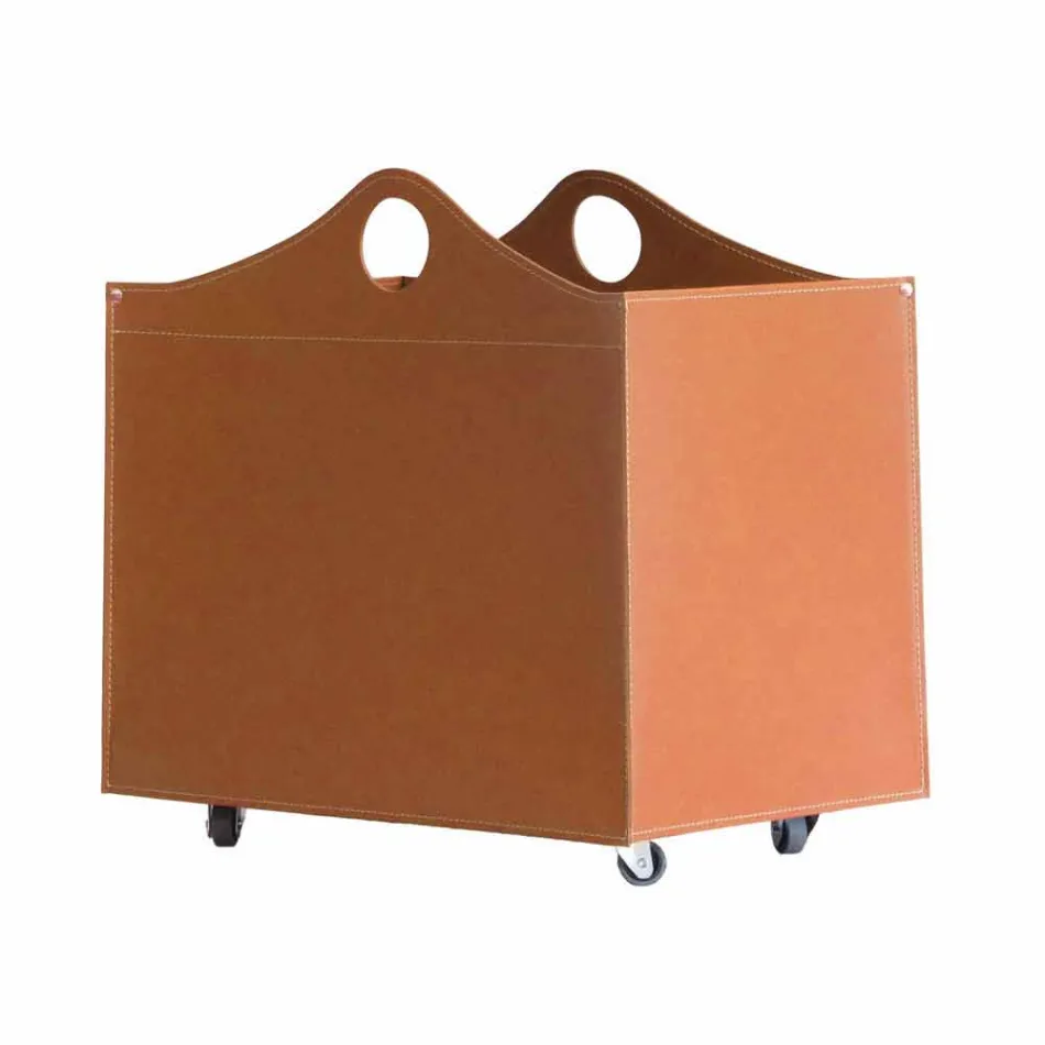 Portalegna Bonded Leder mit WoodBag Räder made in Italy Viadurini
