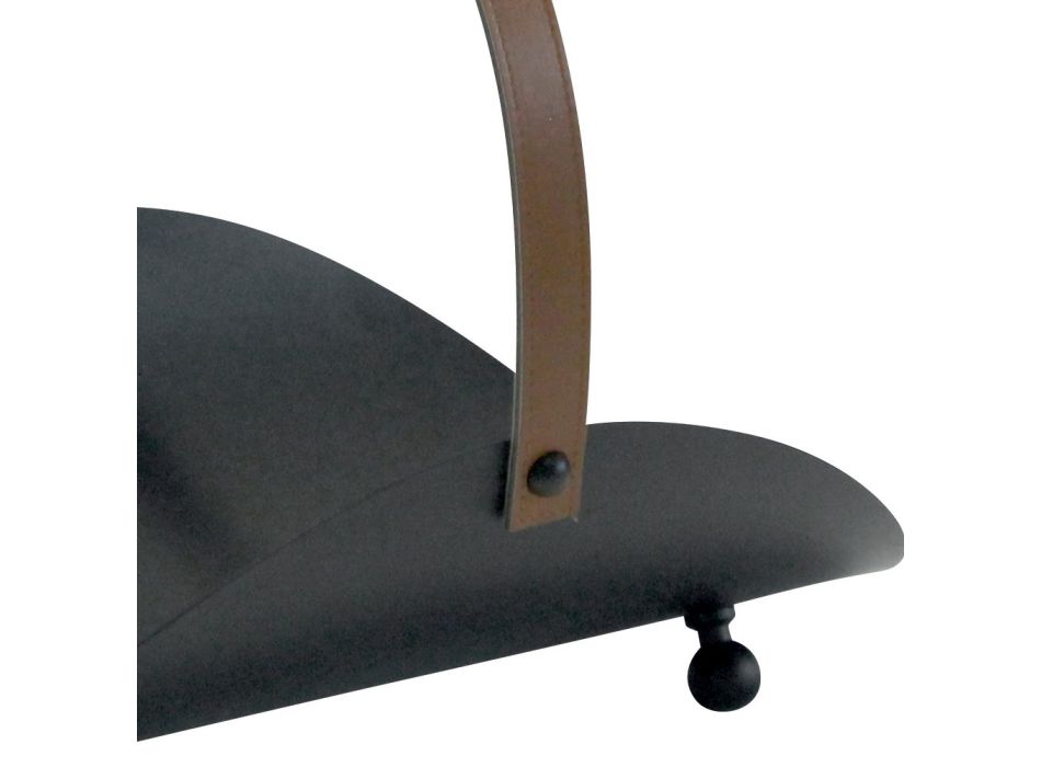 Schwarzer Holzhalter aus Metall mit Ledergriff, hergestellt in Italien – Antilope Viadurini