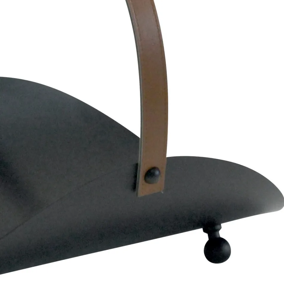 Schwarzer Holzhalter aus Metall mit Ledergriff, hergestellt in Italien – Antilope Viadurini