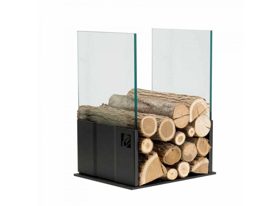 Brennholzhalter aus Glas und Stahl für PVP-Kamin Viadurini