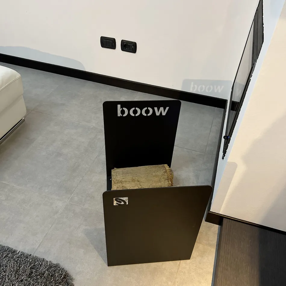 Moderner Holzhalter in minimalem Design aus schwarzem Stahl mit Gravur - Altano Viadurini