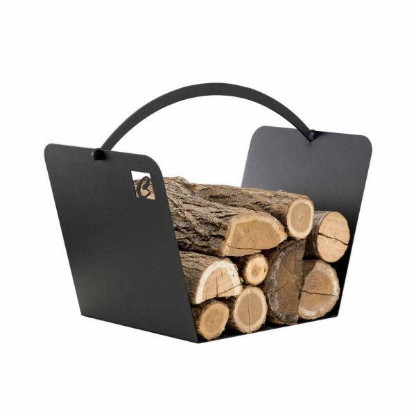 Schwarzer stahl moderner holzhalter kaminholz hergestellt in italien - libeccio
