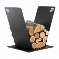 Holzhalter für Kamin Modernes Design aus schwarzem Stahl Made in Italy - Vespero