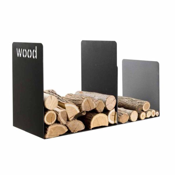 Doppelter holzhalter aus schwarzem stahl mit seitlichem dekor modernes design - altano1
