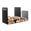Doppelter Holzhalter aus schwarzem Stahl mit seitlichem Dekor Modernes Design - Altano1