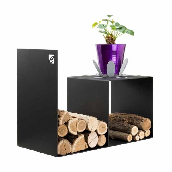 Modernes design holzhalter mit innentisch aus schwarzem stahl - cecia
