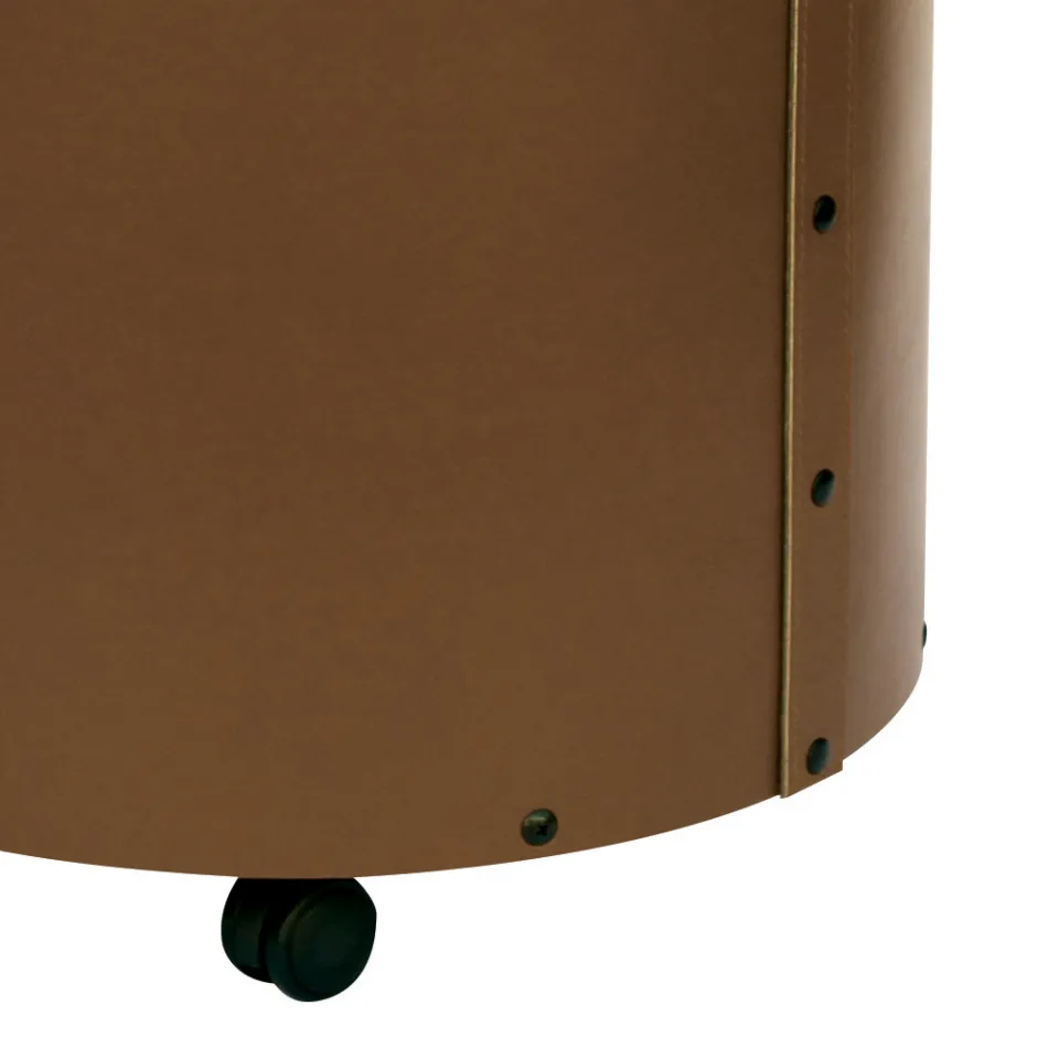 Runder Holzscheithalter aus Öko-Leder mit Rädern, hergestellt in Italien – Chamäleon Viadurini