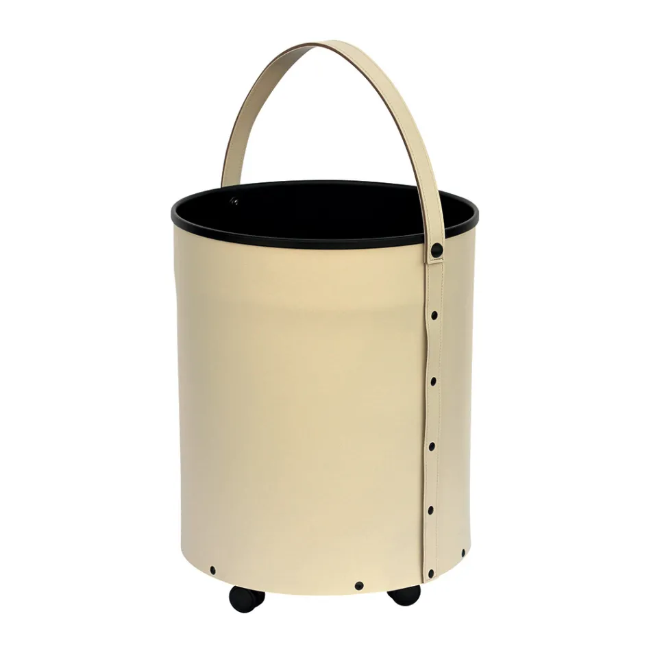 Runder Holzscheithalter aus Öko-Leder mit Rädern, hergestellt in Italien – Chamäleon Viadurini