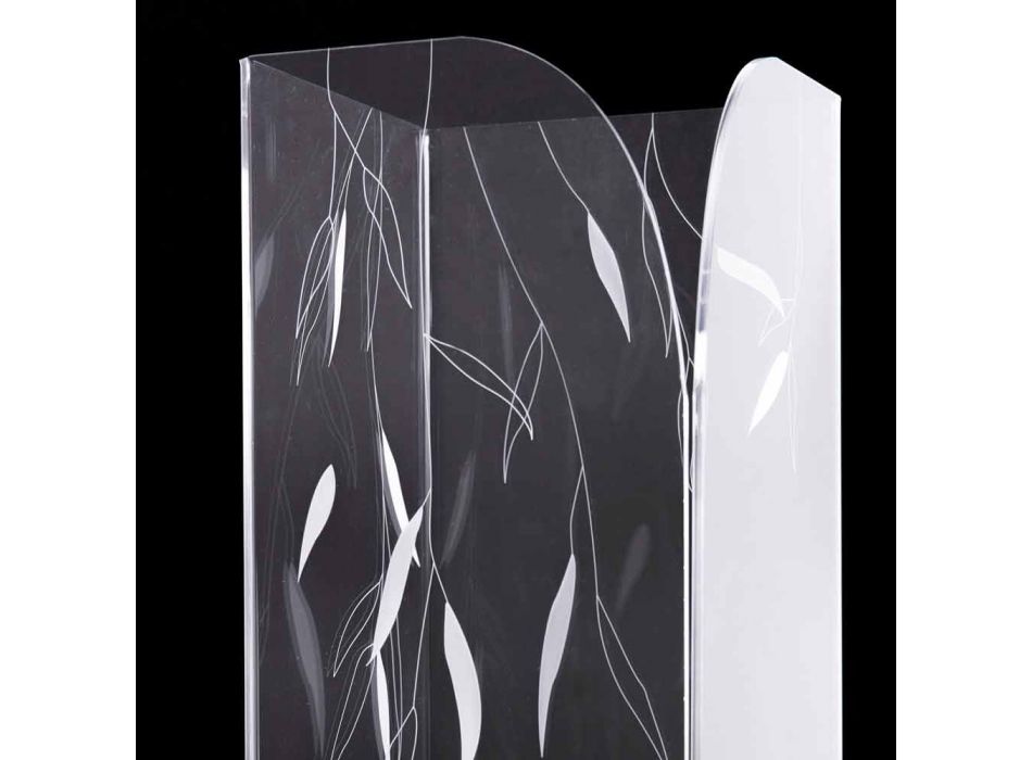 Design Schirmständer aus transparentem Plexiglas mit gravierten Blättern - Kanno