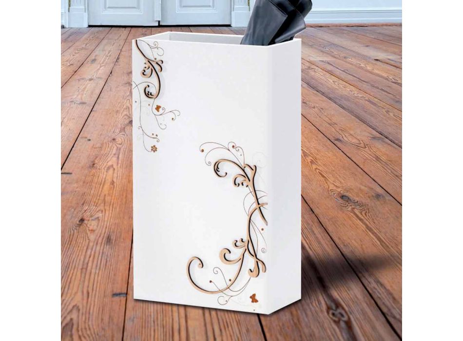 Moderner eleganter Regenschirmständer in dunklem oder weißem Holz mit Dekorationen - Poesie Viadurini