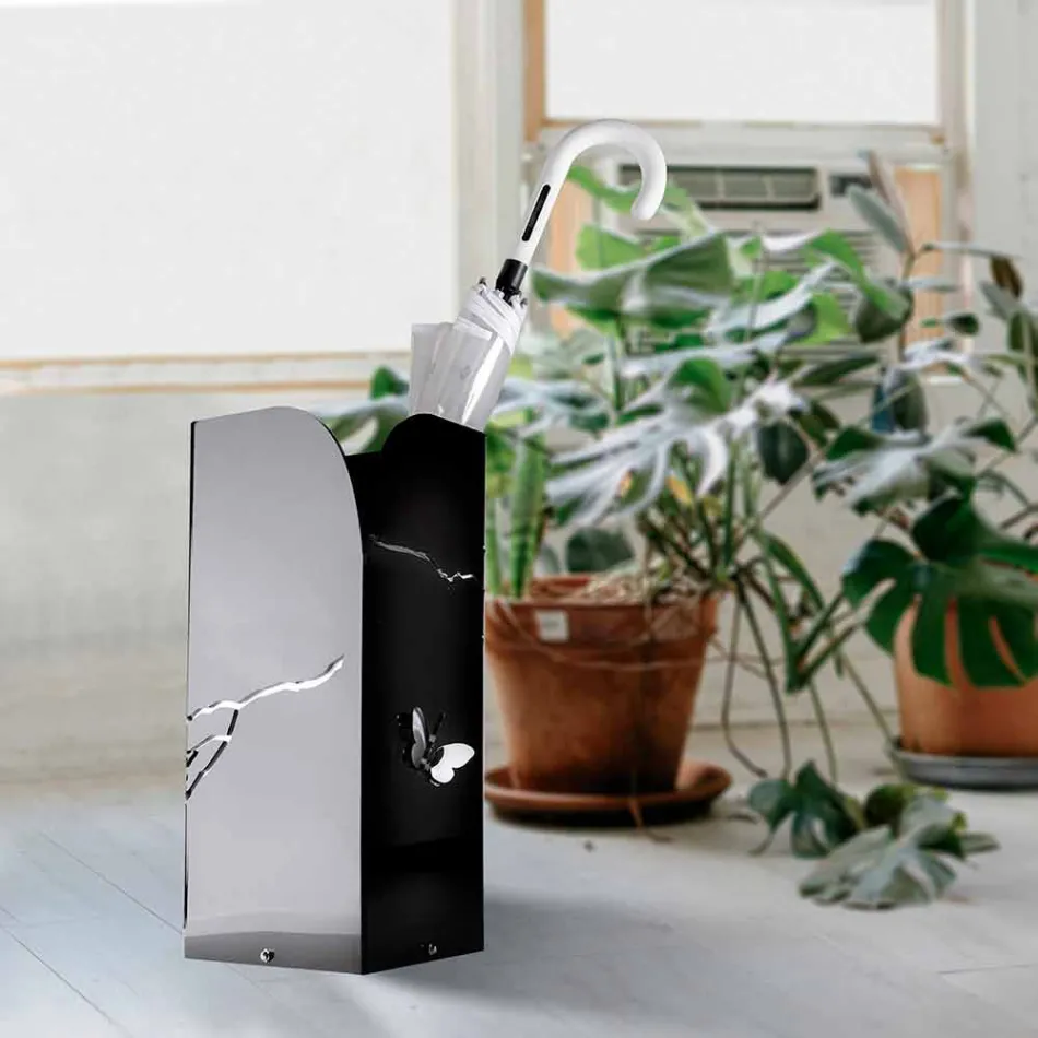 Schwarzer Plexiglas-Schirmständer mit 3D-Gravuren und Dekorationen, modernes Design - Farfo Viadurini