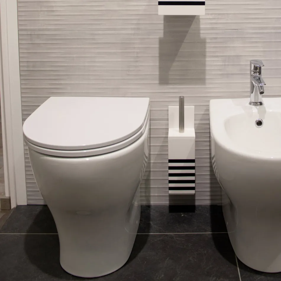 Toilettenbürstenhalter aus weißem Corian oder mit schwarzem Einsatz Made in Italy - Elono Viadurini