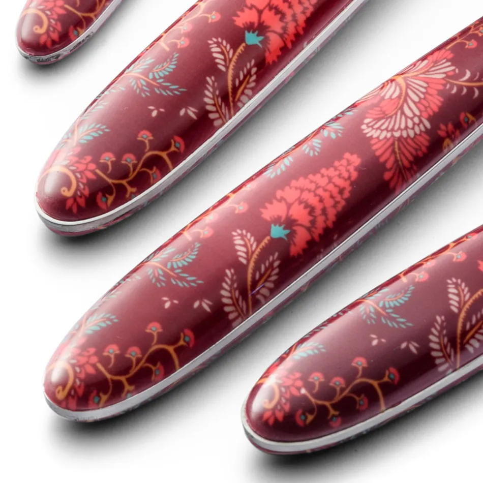 Stahl- und Kunststoffbesteck Coloured Arabesque Decor 24 Stück - Alessandra Viadurini