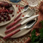 Stahl- und Kunststoffbesteck Coloured Arabesque Decor 24 Stück - Alessandra Viadurini