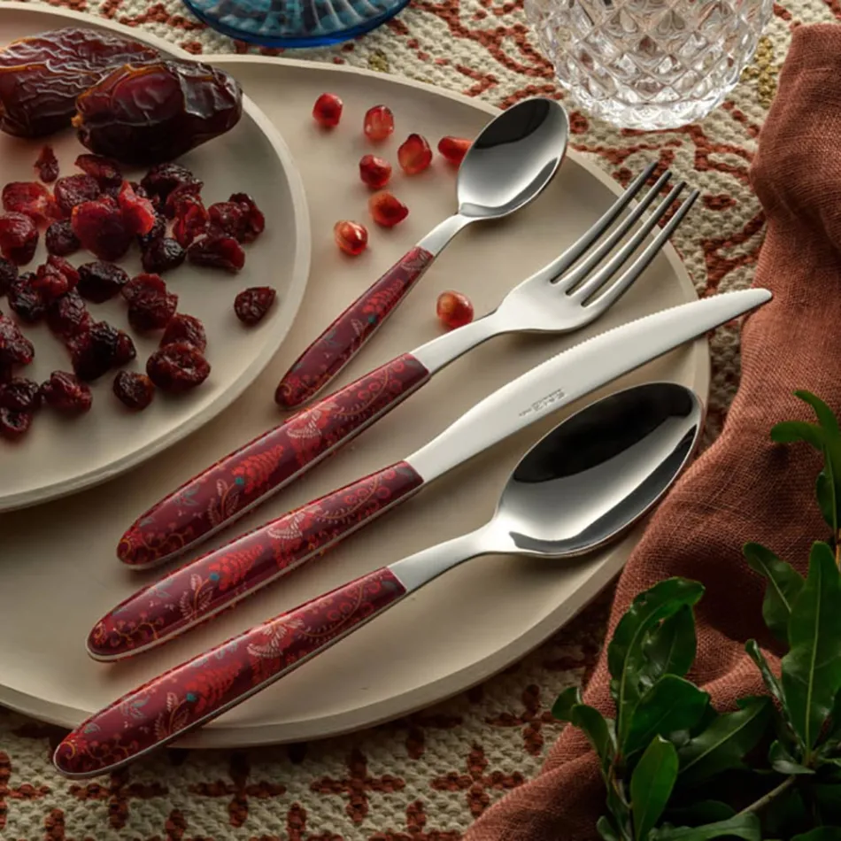 Stahl- und Kunststoffbesteck Coloured Arabesque Decor 24 Stück - Alessandra Viadurini