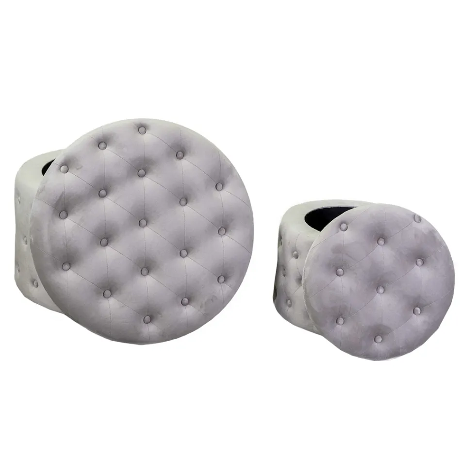 Hocker mit Behälter, bezogen mit Capitoné-Samt und Knöpfen - Arcipelago Viadurini