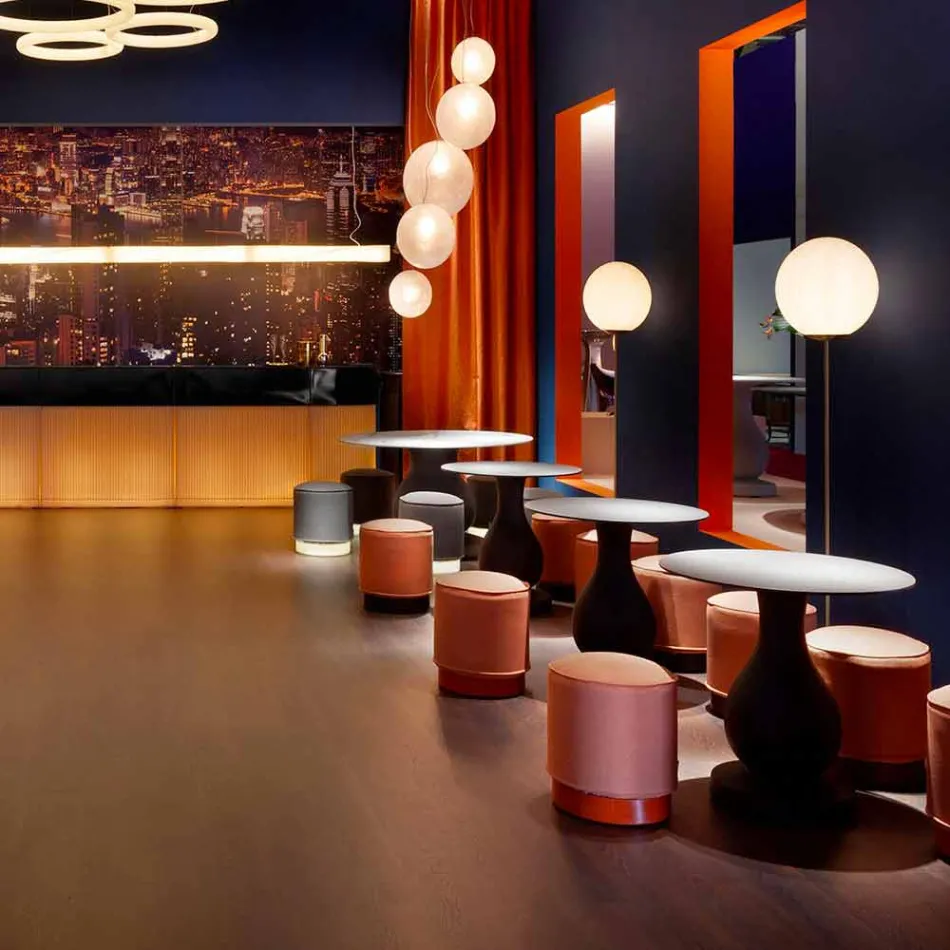 Sitzpuff für den Außenbereich, aus Polyethylen und Stoff oder Leder - Mara Slide Viadurini