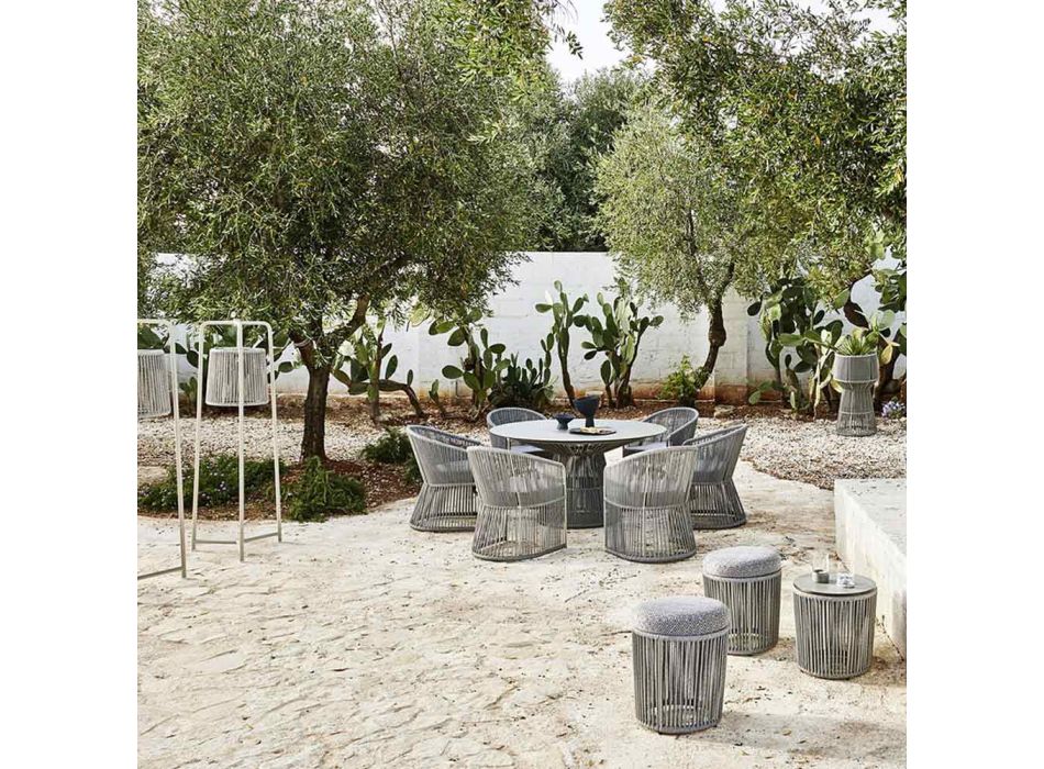 Gartenhocker mit Aluminium und Flechtkorb - Tibidabo von Varaschin Viadurini