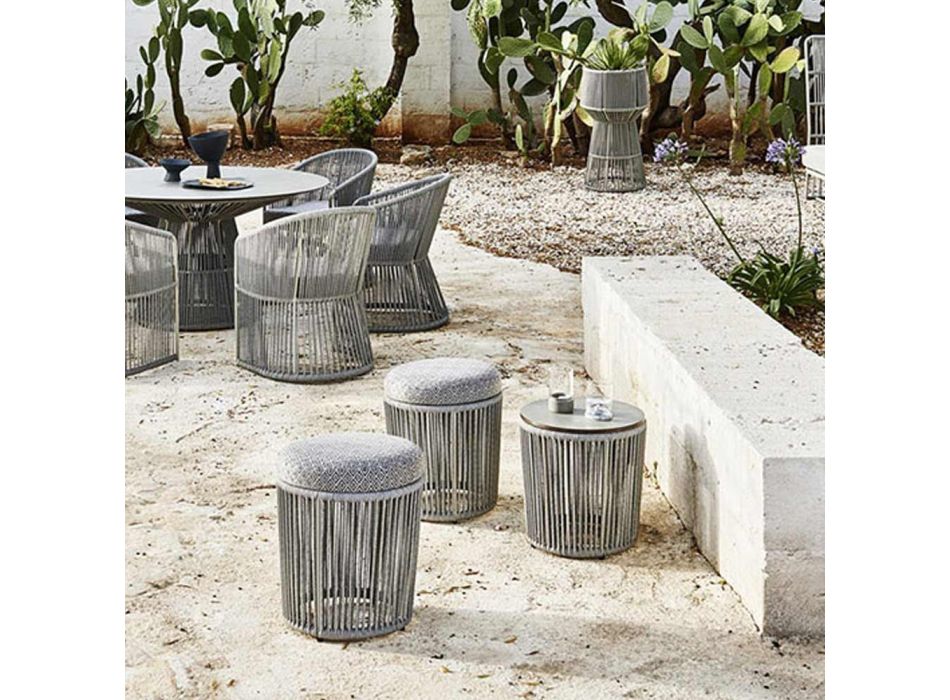 Gartenhocker mit Aluminium und Flechtkorb - Tibidabo von Varaschin Viadurini