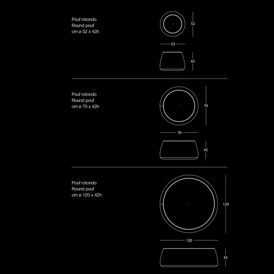 Runder osmanischer Pouf für das Wohnzimmer in farbigem Chenille, 3 Größen – Evelyne Viadurini