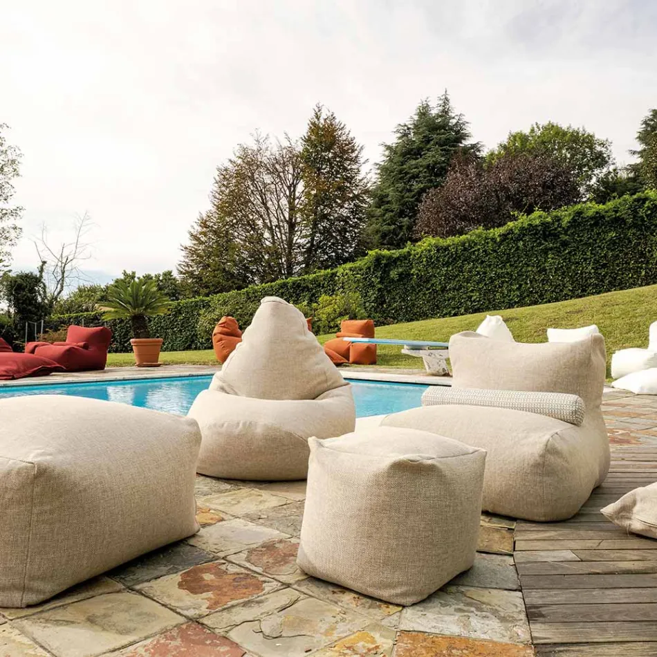 Pouf für den Garten aus Outdoor-Stoff in der Farbe Melange Beige - Maestrale Viadurini