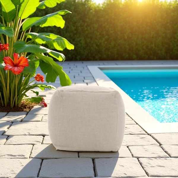 Pouf für den garten aus outdoor-stoff in der farbe melange beige - maestrale