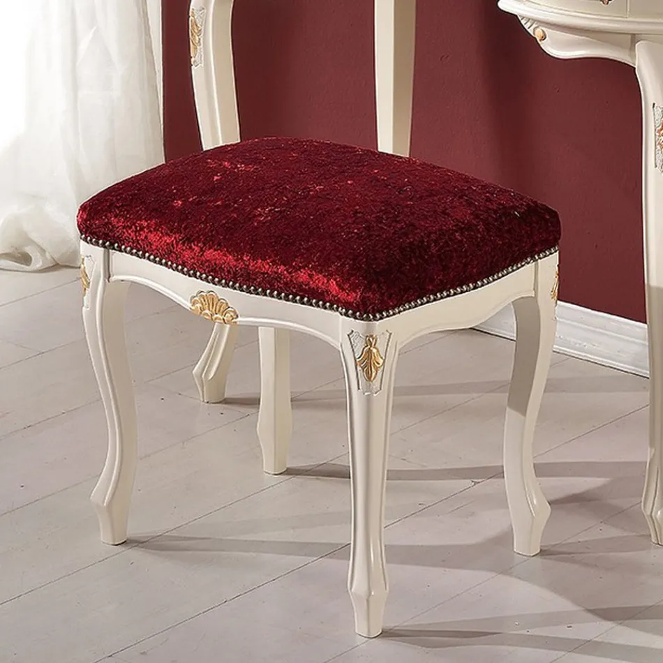 Hocker im klassischen Stil aus Walnussholz und Stoff Made in Italy - Luxus Viadurini