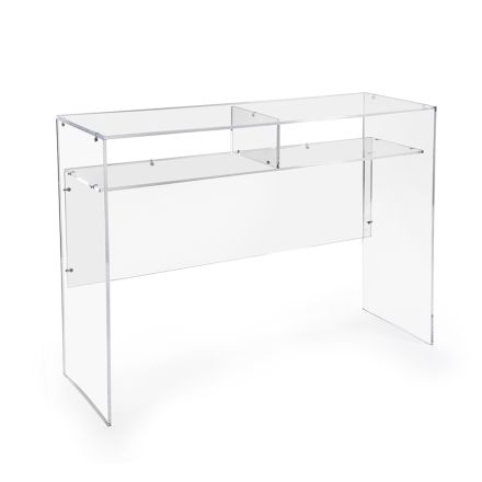 Praktischer freistehender Schreibtisch aus transparentem Plexiglas, hergestellt in Italien - Ghea Viadurini