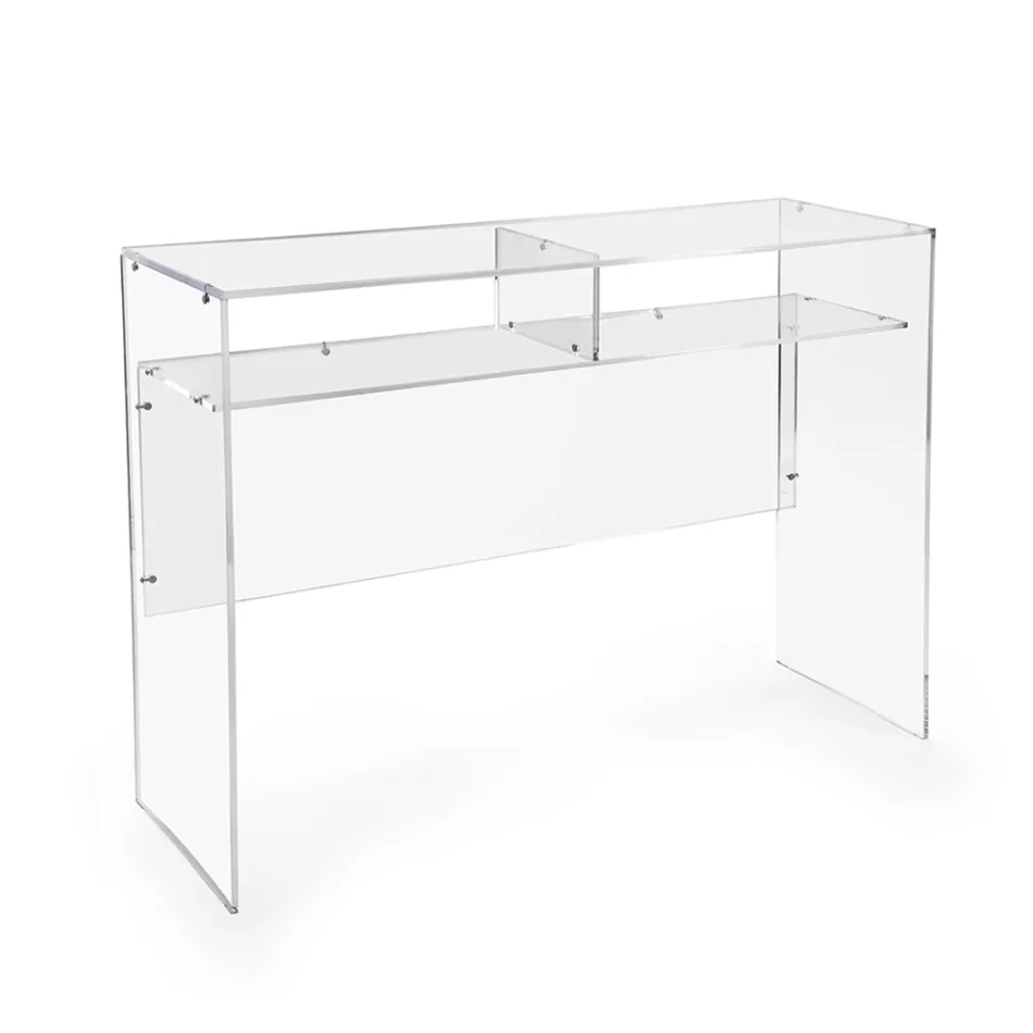 Praktischer freistehender Schreibtisch aus transparentem Plexiglas, hergestellt in Italien - Ghea Viadurini