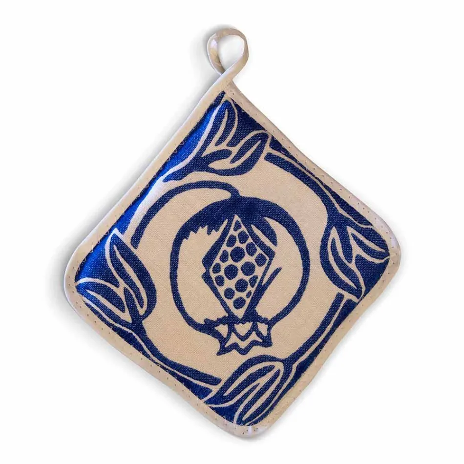 Topflappen italienischer Kunst aus reinem Leinen mit handbedrucktem Einzelstück - Marken Viadurini