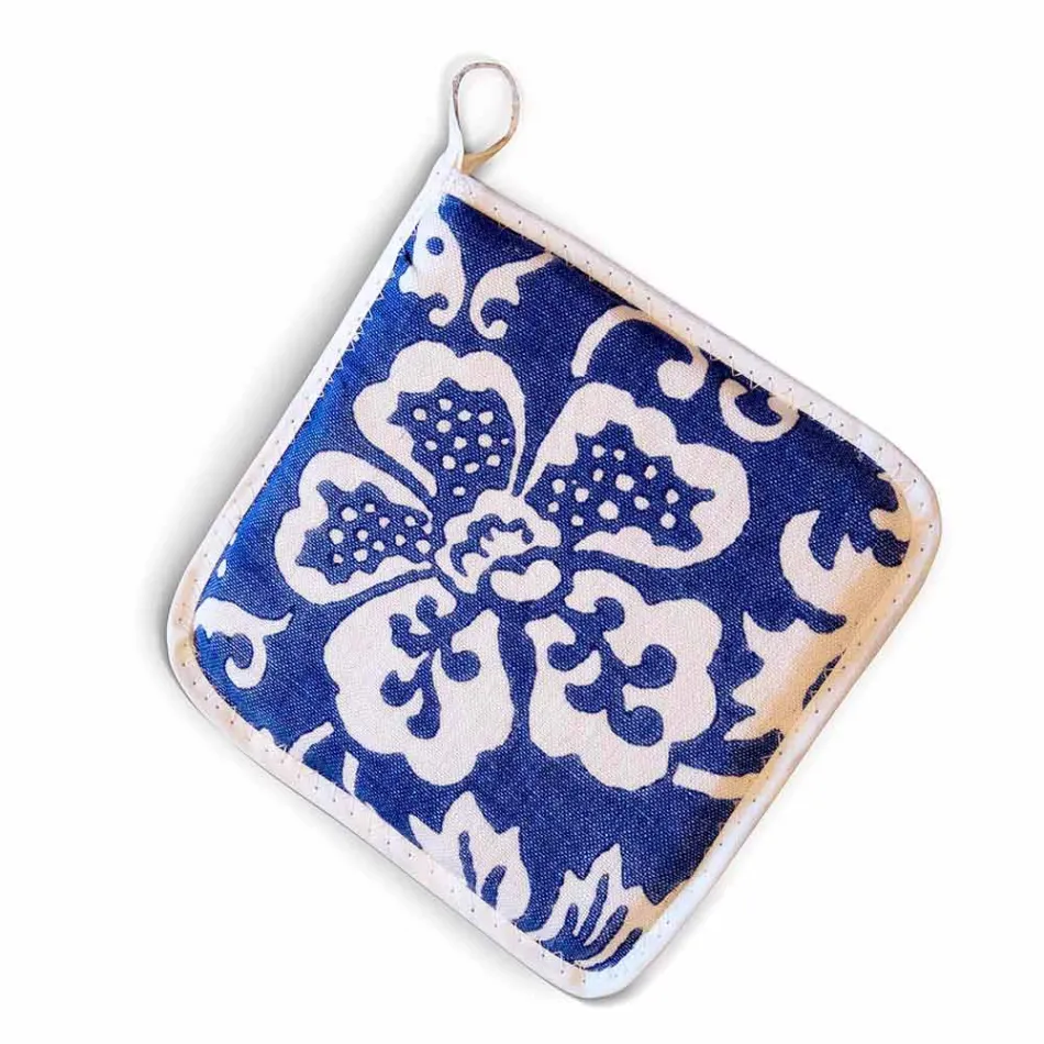 Topflappen italienischer Kunst aus reinem Leinen mit handbedrucktem Einzelstück - Marken Viadurini