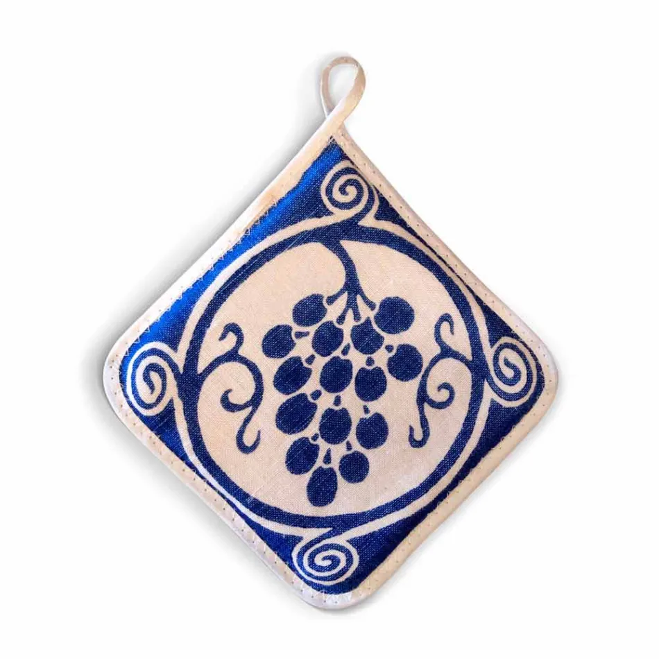 Topflappen italienischer Kunst aus reinem Leinen mit handbedrucktem Einzelstück - Marken Viadurini