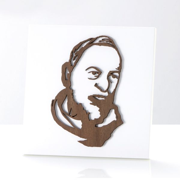 Kleines bild mit der darstellung von padre pio, lasergraviert, hergestellt in italien – barbara