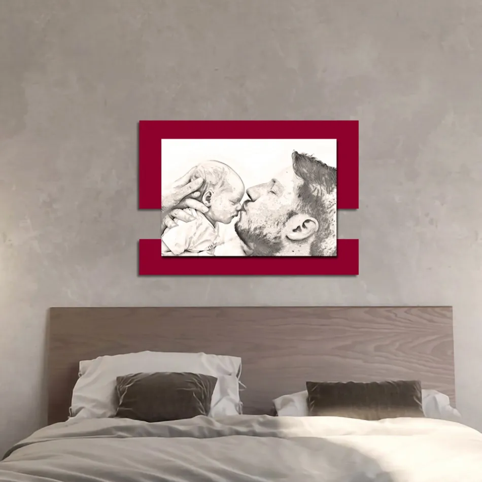 Holzbild mit Aufdruck eines Mannes mit Kind, hergestellt in Italien – Kosovo Viadurini