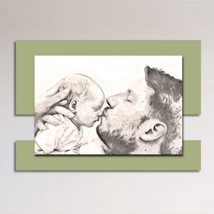 Holzbild mit Aufdruck eines Mannes mit Kind, hergestellt in Italien – Kosovo Viadurini