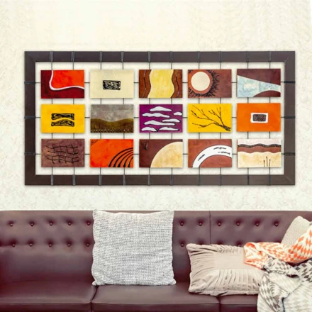 Moderne Malerei komplett mit geprägtem Platten an Seilen aufgehängt Wise Viadurini