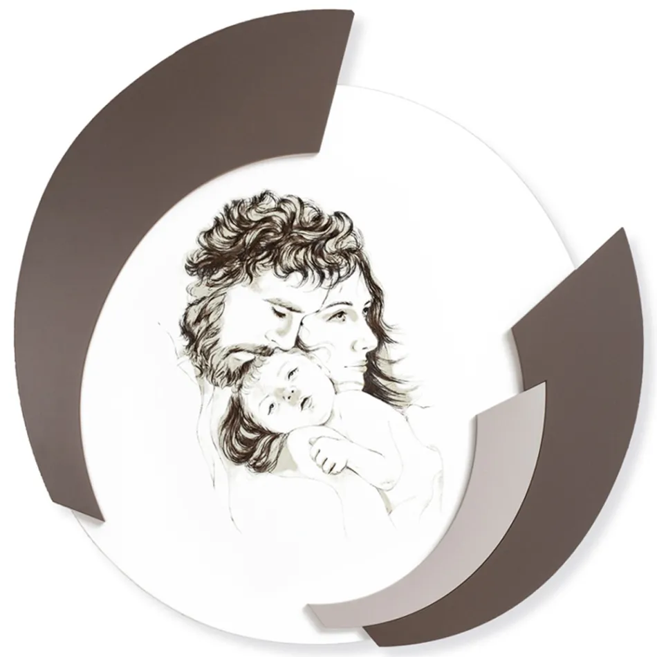 Rundes, mit Laser gefertigtes Bild der Familie Made in Italy - Margherita Viadurini